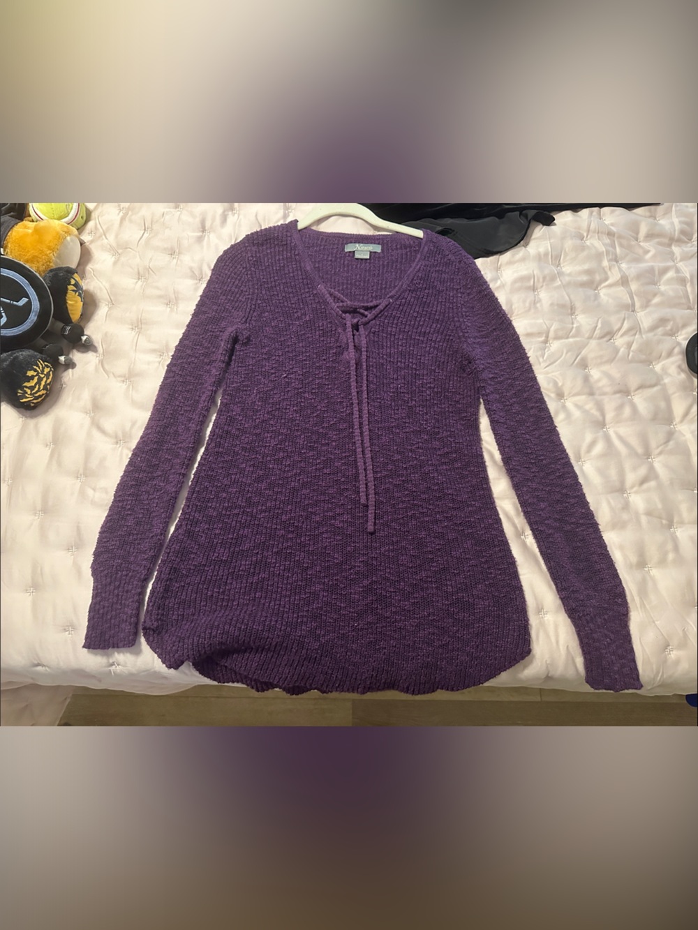 Natural Reflections Purple V-Neck Knit Sweater with Tie